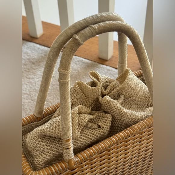 The Sak Elliott Lucca Woven Wicker Basket Bag Drawstring Coastal Market Tote - Picture 6 of 8